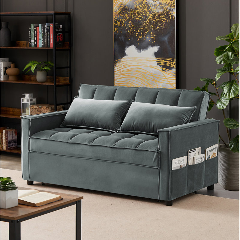 Mercer41 Ledjona Velvet Convertible Sofa Bed Pull Out Sleeper Sofa